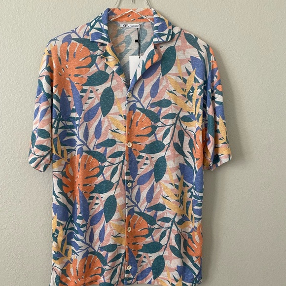 Zara JoinLife Men’s Floral Leaf Button Down Shirt Small NWT - Picture 2 of 4